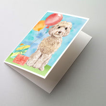Load image into Gallery viewer, Happy Birthday Champagne Cockapoo Greeting Cards -  Blank Note Cards – 8-Pack of Artist-Designed Cards with Envelopes
