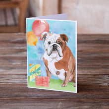 Load image into Gallery viewer, Happy Birthday English Bulldog Greeting Cards -  Blank Note Cards – 8-Pack of Artist-Designed Cards with Envelopes