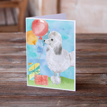 Load image into Gallery viewer, Happy Birthday Silver Poodle Greeting Cards -  Blank Note Cards – 8-Pack of Artist-Designed Cards with Envelopes