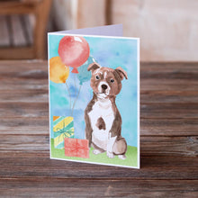 Load image into Gallery viewer, Happy Birthday Red Staffie Bull Greeting Cards -  Blank Note Cards – 8-Pack of Artist-Designed Cards with Envelopes