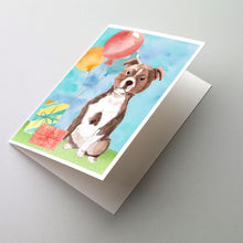 Load image into Gallery viewer, Happy Birthday Red Staffie Bull Greeting Cards -  Blank Note Cards – 8-Pack of Artist-Designed Cards with Envelopes