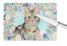 Load image into Gallery viewer, American Shorthair Brown Tabby Spring Flowers Glass Cutting Boards – Durable, Decorative Kitchen Art Large CK3387LCB