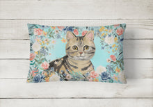 Load image into Gallery viewer, American Shorthair Brown Tabby Spring Flowers Canvas Fabric Decorative Pillow CK3387PW1216