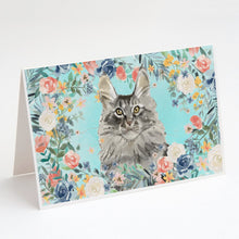 Load image into Gallery viewer, Maine Coon Spring Flowers Greeting Cards -  Blank Note Cards – 8-Pack of Artist-Designed Cards with Envelopes