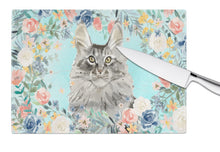 Load image into Gallery viewer, Maine Coon Spring Flowers Glass Cutting Boards – Durable, Decorative Kitchen Art Large CK3393LCB