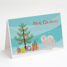 Load image into Gallery viewer, Japanese Spitz Christmas Tree Greeting Cards -  Blank Note Cards – 8-Pack of Artist-Designed Cards with Envelopes