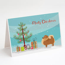 Load image into Gallery viewer, Pomeranian Christmas Tree Greeting Cards -  Blank Note Cards – 8-Pack of Artist-Designed Cards with Envelopes