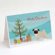 Load image into Gallery viewer, Pug Christmas Tree Greeting Cards -  Blank Note Cards – 8-Pack of Artist-Designed Cards with Envelopes