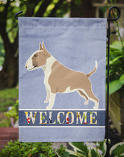 Load image into Gallery viewer, Fawn and White Bull Terrier Welcome Garden Flag - Outdoor Decorative Yard Flag CK3587GF
