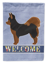 Load image into Gallery viewer, Black and Tan Pomchi Welcome Garden Flag - Outdoor Decorative Yard Flag CK3765GF