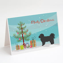 Load image into Gallery viewer, Black Pekeapoo Christmas Tree Greeting Cards -  Blank Note Cards – 8-Pack of Artist-Designed Cards with Envelopes