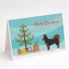 Load image into Gallery viewer, Black and Tan Pomchi Christmas Tree Greeting Cards -  Blank Note Cards – 8-Pack of Artist-Designed Cards with Envelopes