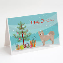 Load image into Gallery viewer, Tan Pomchi Christmas Tree Greeting Cards -  Blank Note Cards – 8-Pack of Artist-Designed Cards with Envelopes