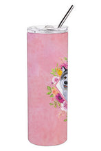 Load image into Gallery viewer, Alaskan Malamute Pink Flowers Double Walled Stainless Steel 20 oz Skinny Tumbler CK4112TBL20