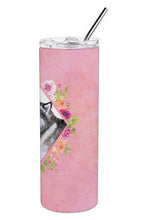 Load image into Gallery viewer, Alaskan Malamute Pink Flowers Double Walled Stainless Steel 20 oz Skinny Tumbler CK4112TBL20