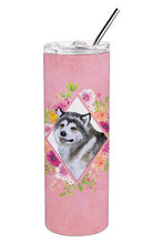 Load image into Gallery viewer, Alaskan Malamute Pink Flowers Double Walled Stainless Steel 20 oz Skinny Tumbler CK4112TBL20