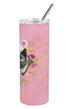 Load image into Gallery viewer, Akita Pink Flowers Double Walled Stainless Steel 20 oz Skinny Tumbler CK4113TBL20