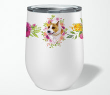 Load image into Gallery viewer, Bull Terrier Pink Flowers Stainless Steel 12 oz Stemless Wine Glass CK4114TBL12