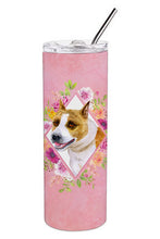 Load image into Gallery viewer, Bull Terrier Pink Flowers Double Walled Stainless Steel 20 oz Skinny Tumbler CK4114TBL20