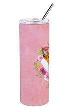 Load image into Gallery viewer, Basenji Pink Flowers Double Walled Stainless Steel 20 oz Skinny Tumbler CK4115TBL20