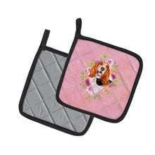 Load image into Gallery viewer, Basset Hound Pink Flowers Pot Holders - Set of 2 - Heat-Resistant Kitchen Essentials CK4116PTHD