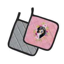 Load image into Gallery viewer, Bernese Mountain Dog Pink Flowers Pot Holders - Set of 2 - Heat-Resistant Kitchen Essentials CK4118PTHD