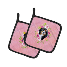 Load image into Gallery viewer, Bernese Mountain Dog Pink Flowers Pot Holders - Set of 2 - Heat-Resistant Kitchen Essentials CK4118PTHD