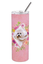 Load image into Gallery viewer, Bichon Frisé #1 Pink Flowers Double Walled Stainless Steel 20 oz Skinny Tumbler CK4119TBL20