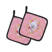 Load image into Gallery viewer, Bichon Fris? #2 Pink Flowers Pot Holders - Set of 2 - Heat-Resistant Kitchen Essentials CK4120PTHD