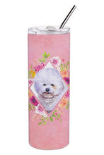 Load image into Gallery viewer, Bichon Frisé #2 Pink Flowers Double Walled Stainless Steel 20 oz Skinny Tumbler CK4120TBL20