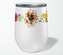 Load image into Gallery viewer, Borboel Mastiff Pink Flowers Stainless Steel 12 oz Stemless Wine Glass CK4121TBL12