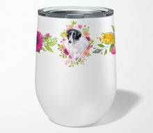 Load image into Gallery viewer, Borzoi Pink Flowers Stainless Steel 12 oz Stemless Wine Glass CK4122TBL12