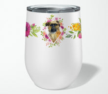Load image into Gallery viewer, Brussels Griffon Pink Flowers Stainless Steel 12 oz Stemless Wine Glass CK4123TBL12