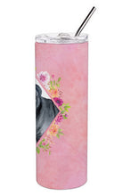 Load image into Gallery viewer, Cane Corso Pink Flowers Double Walled Stainless Steel 20 oz Skinny Tumbler CK4125TBL20
