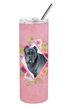 Load image into Gallery viewer, Cane Corso Pink Flowers Double Walled Stainless Steel 20 oz Skinny Tumbler CK4125TBL20
