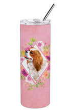 Load image into Gallery viewer, Cavalier King Charles Spaniel Pink Flowers Double Walled Stainless Steel 20 oz Skinny Tumbler CK4126TBL20
