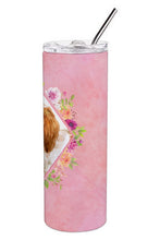 Load image into Gallery viewer, Cavalier King Charles Spaniel Pink Flowers Double Walled Stainless Steel 20 oz Skinny Tumbler CK4126TBL20