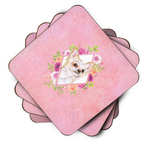 Load image into Gallery viewer, Long Hair Chihuahua Pink Flowers Coasters - Set of 4 Lightweight Foam, Absorbent Drink Coasters  CK4127FC