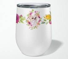 Load image into Gallery viewer, Long Hair Chihuahua Pink Flowers Stainless Steel 12 oz Stemless Wine Glass CK4127TBL12