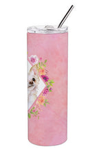 Load image into Gallery viewer, Long Hair Chihuahua Pink Flowers Double Walled Stainless Steel 20 oz Skinny Tumbler CK4127TBL20