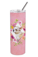 Load image into Gallery viewer, Chihuahua #2 Pink Flowers Double Walled Stainless Steel 20 oz Skinny Tumbler CK4129TBL20