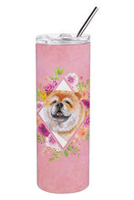Load image into Gallery viewer, Chow Chow #2 Pink Flowers Double Walled Stainless Steel 20 oz Skinny Tumbler CK4132TBL20