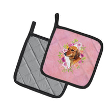 Load image into Gallery viewer, Dachshund Red #1 Pink Flowers Pot Holders - Set of 2 - Heat-Resistant Kitchen Essentials CK4134PTHD