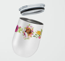 Load image into Gallery viewer, Dachshund Red #1 Pink Flowers Stainless Steel 12 oz Stemless Wine Glass CK4134TBL12