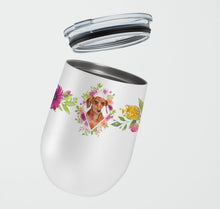 Load image into Gallery viewer, Dachshund Red #2 Pink Flowers Stainless Steel 12 oz Stemless Wine Glass CK4135TBL12