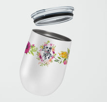 Load image into Gallery viewer, Dalmatian Pink Flowers Stainless Steel 12 oz Stemless Wine Glass CK4137TBL12