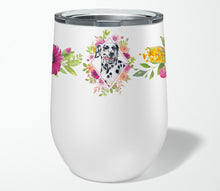Load image into Gallery viewer, Dalmatian Pink Flowers Stainless Steel 12 oz Stemless Wine Glass CK4137TBL12