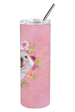Load image into Gallery viewer, English Bulldog Pink Flowers Double Walled Stainless Steel 20 oz Skinny Tumbler CK4140TBL20