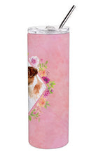 Load image into Gallery viewer, Jack Russell Terrier Pink Flowers Double Walled Stainless Steel 20 oz Skinny Tumbler CK4141TBL20