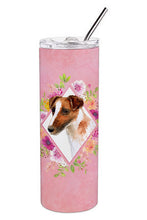 Load image into Gallery viewer, Jack Russell Terrier Pink Flowers Double Walled Stainless Steel 20 oz Skinny Tumbler CK4141TBL20